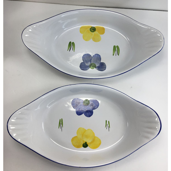 Set of 2 Maxam Italian Daisy 10 3/4" Augratin Gratin Baking Dishes Oven to Table - Picture 1 of 5